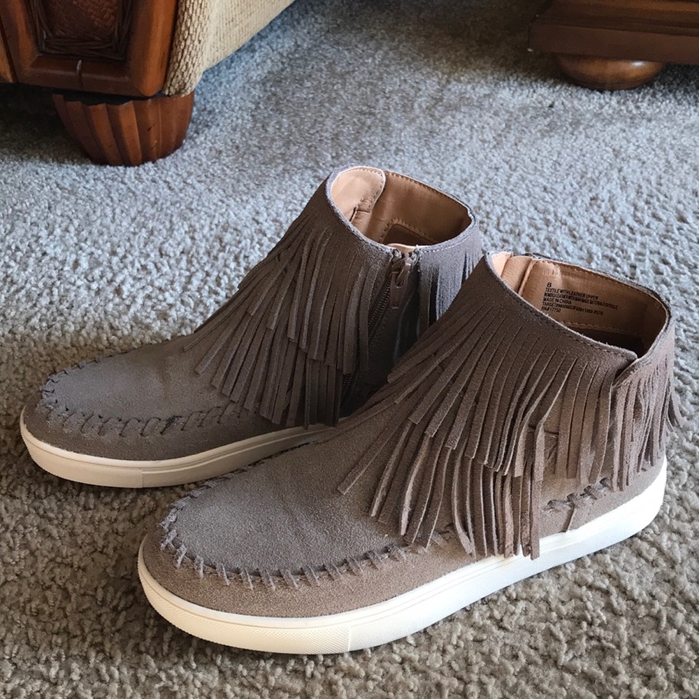 High Top Leather Fringe Sneakers